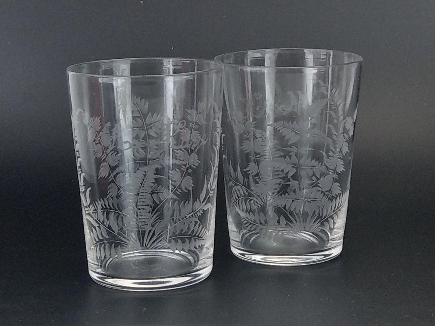 Prohibition Gems - Victorian wedding etched glass beaker with Ferns Mr & Mrs Kaye