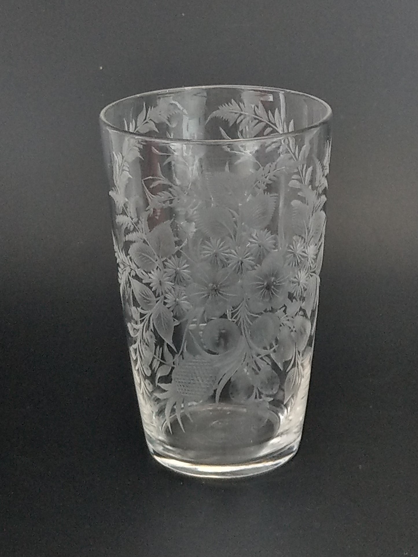 Victorian etched glasses beaker with floral pattern dated May 14 1882