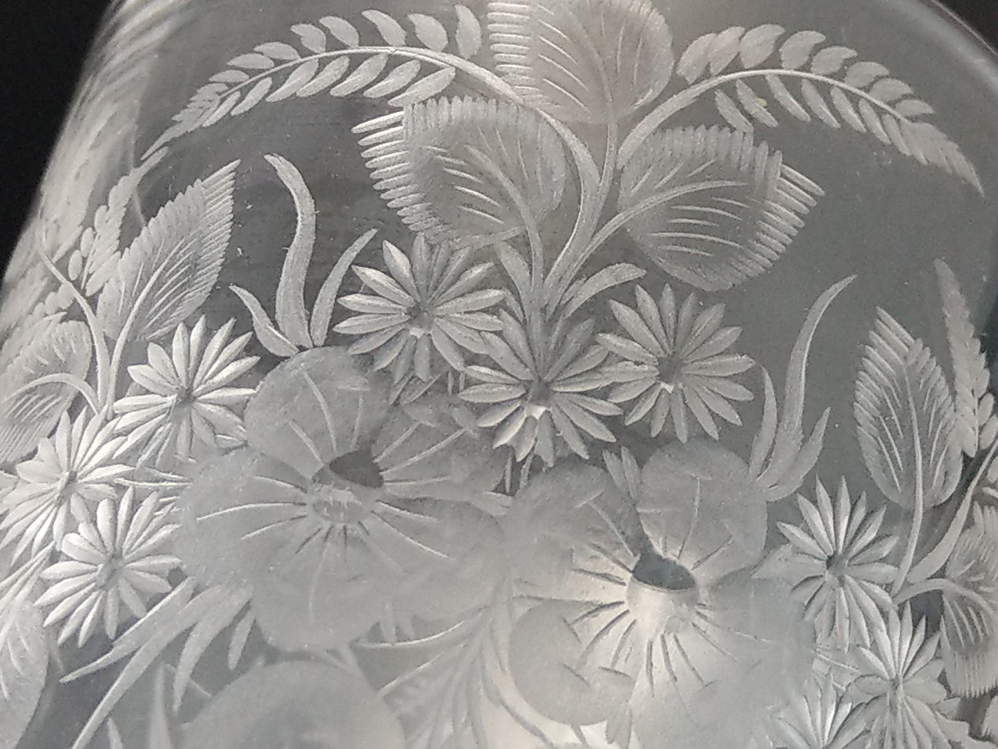 Victorian etched glasses beaker with floral pattern dated May 14 1882