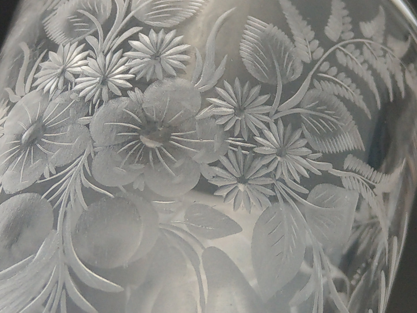 Victorian etched glasses beaker with floral pattern dated May 14 1882