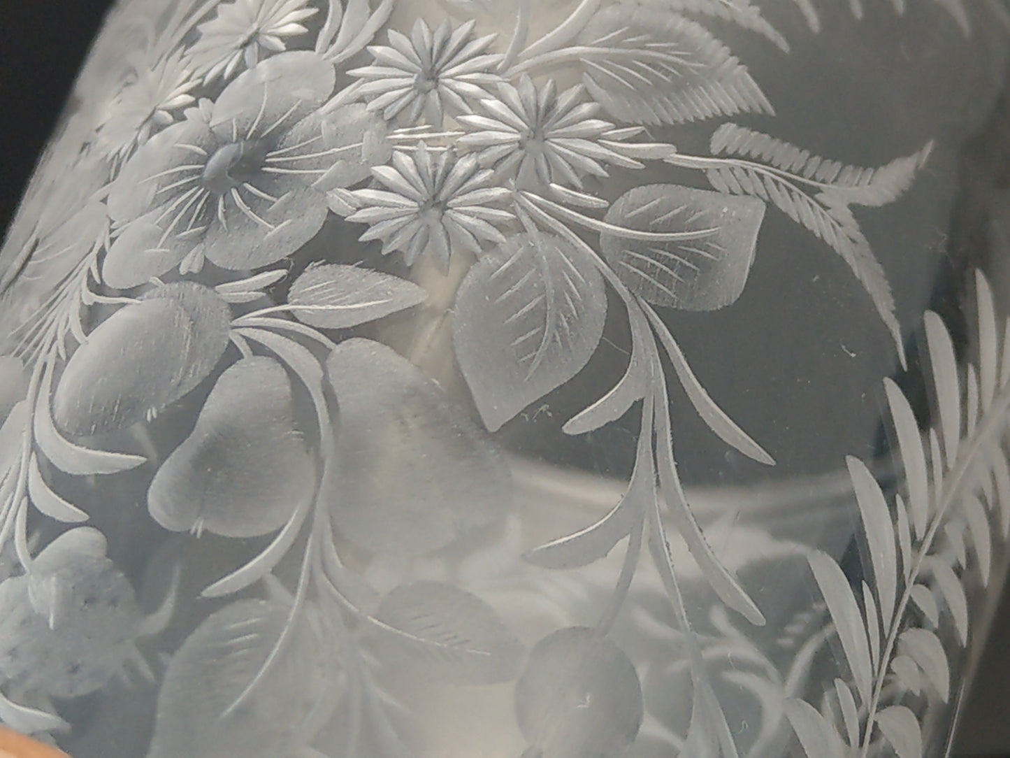Victorian etched glasses beaker with floral pattern dated May 14 1882
