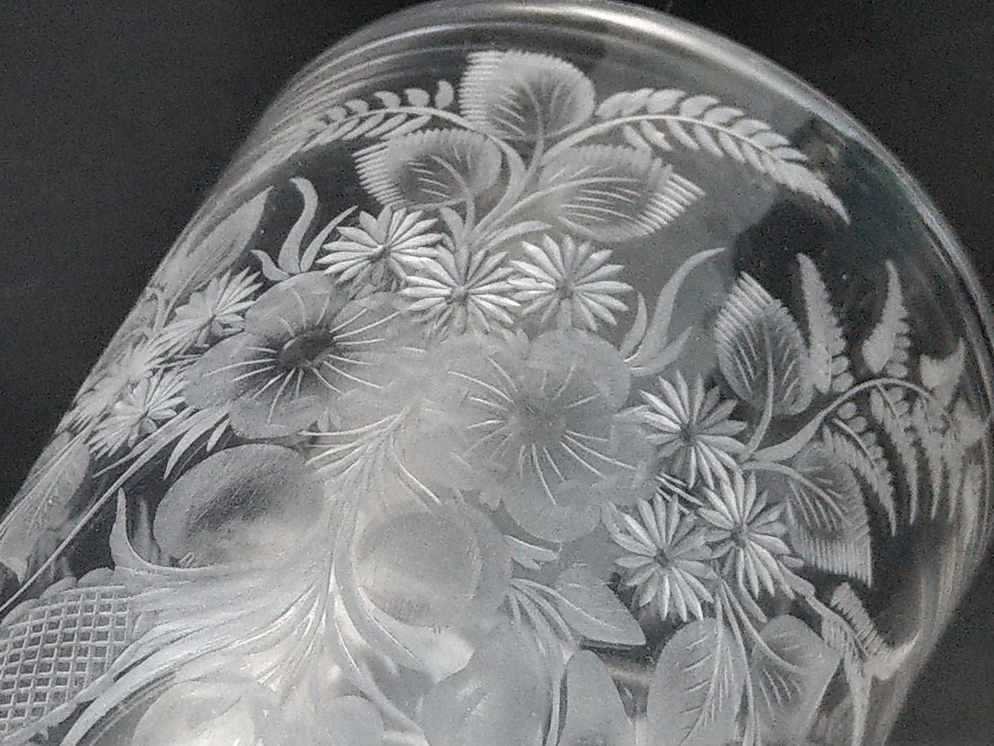 Victorian etched glasses beaker with floral pattern dated May 14 1882