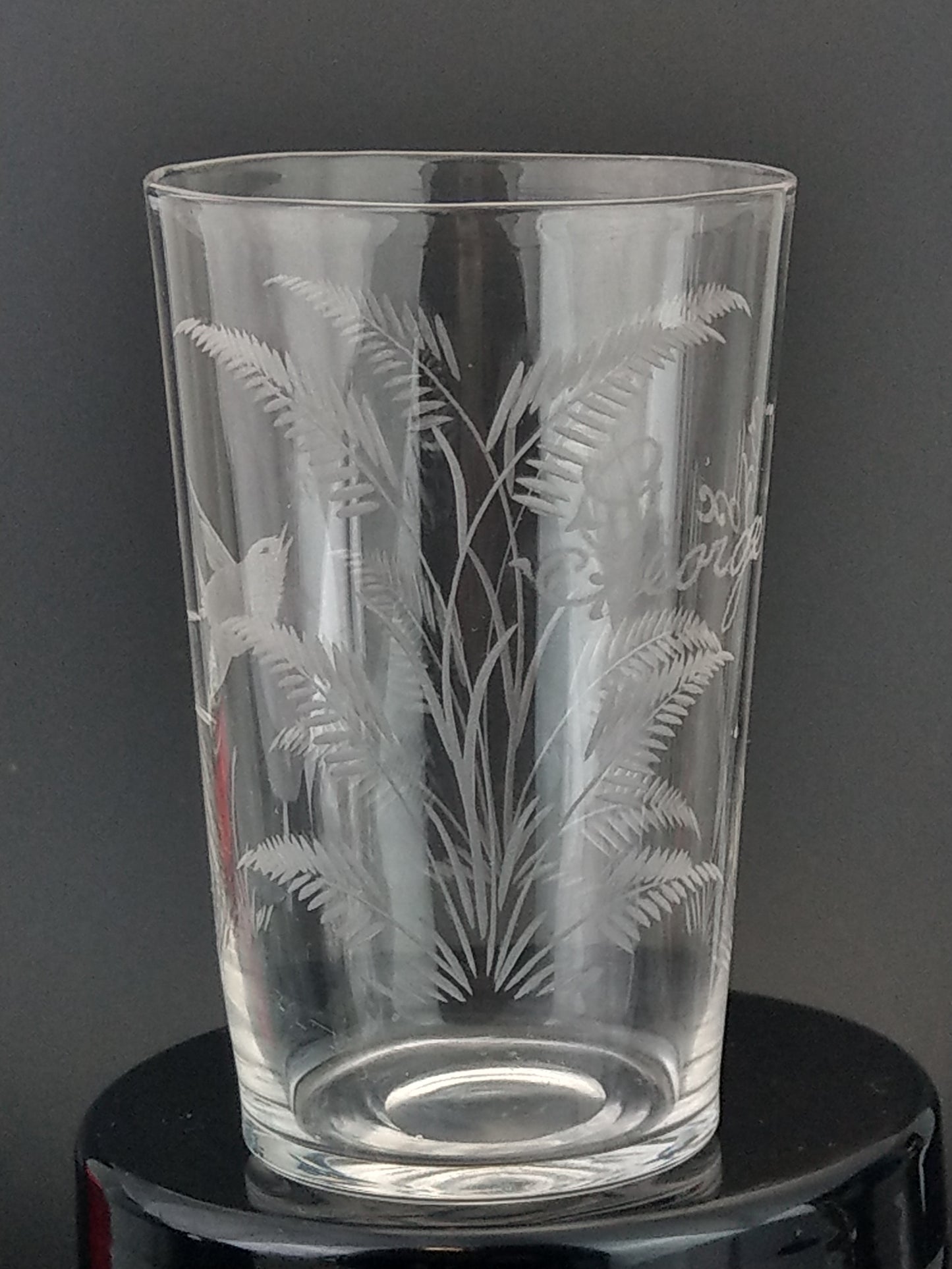 Victorian etched glass beaker wedding gift Fern and Swallow George Cox