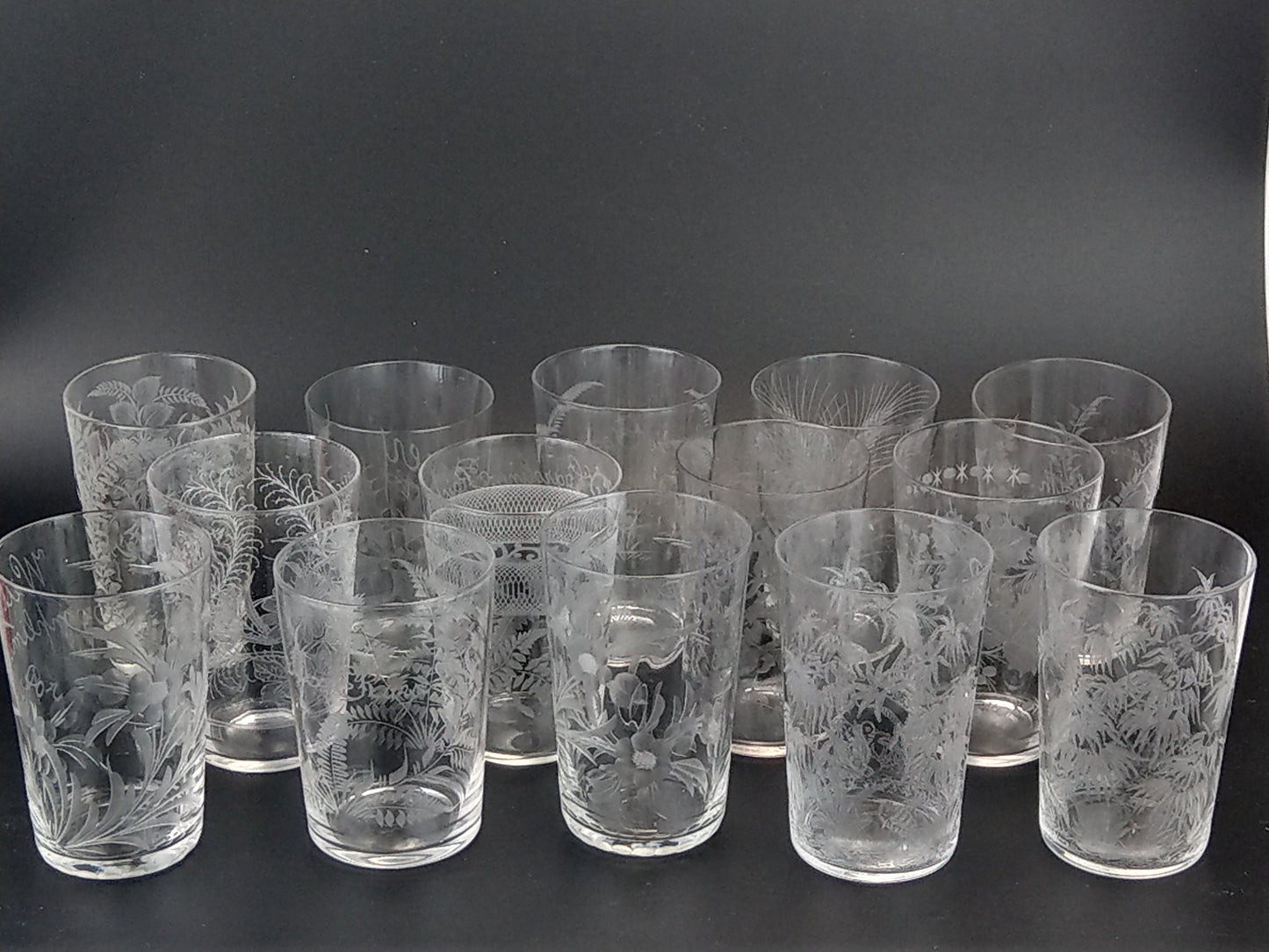 Victorian wedding etched glass beaker with Ferns Mr & Mrs Kaye