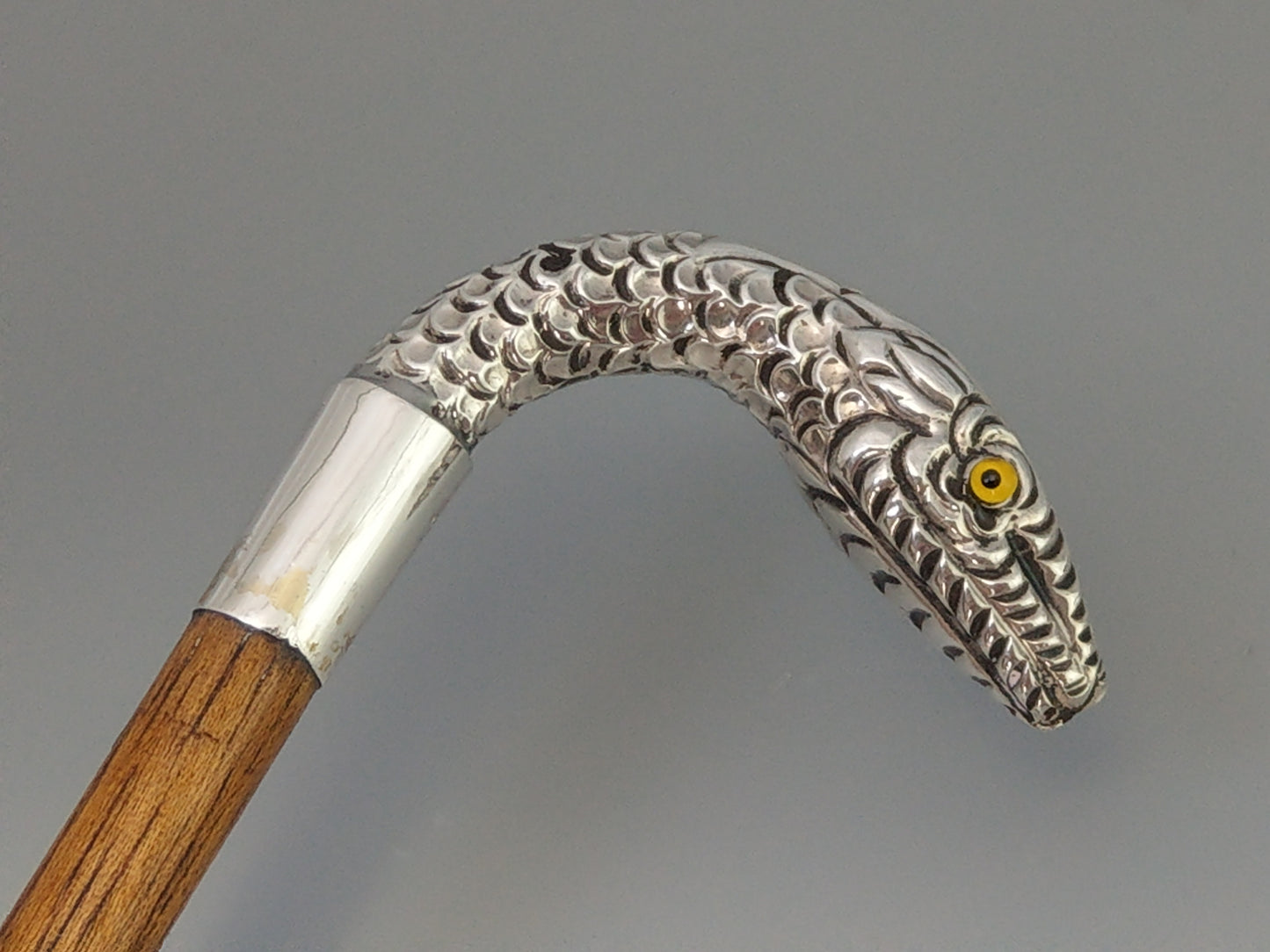 Lady's Decorative Antique Walking Stick with Silver Snake Handle by Charles Boyton & Son