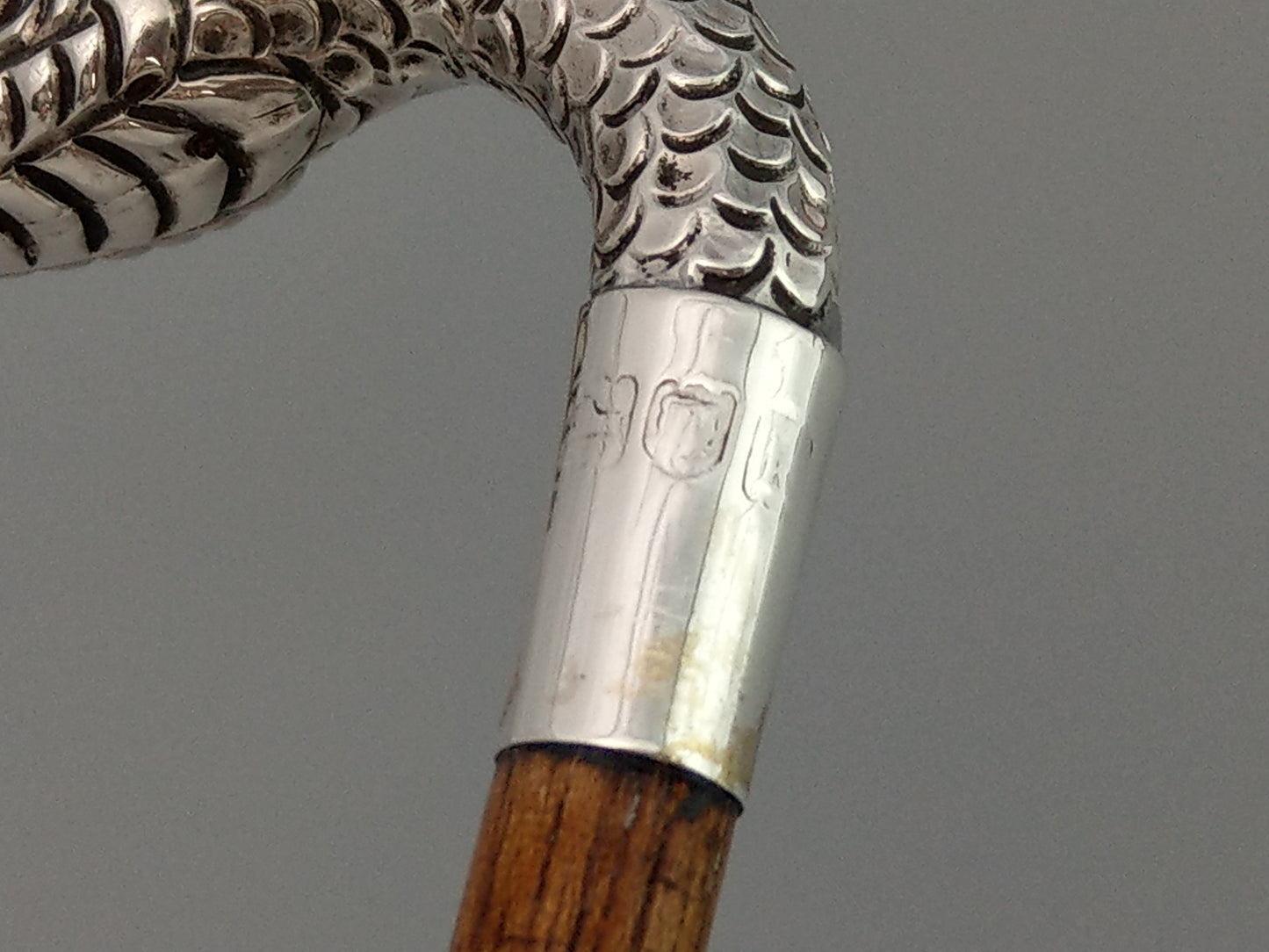 Lady's Decorative Antique Walking Stick with Silver Snake Handle by Charles Boyton & Son