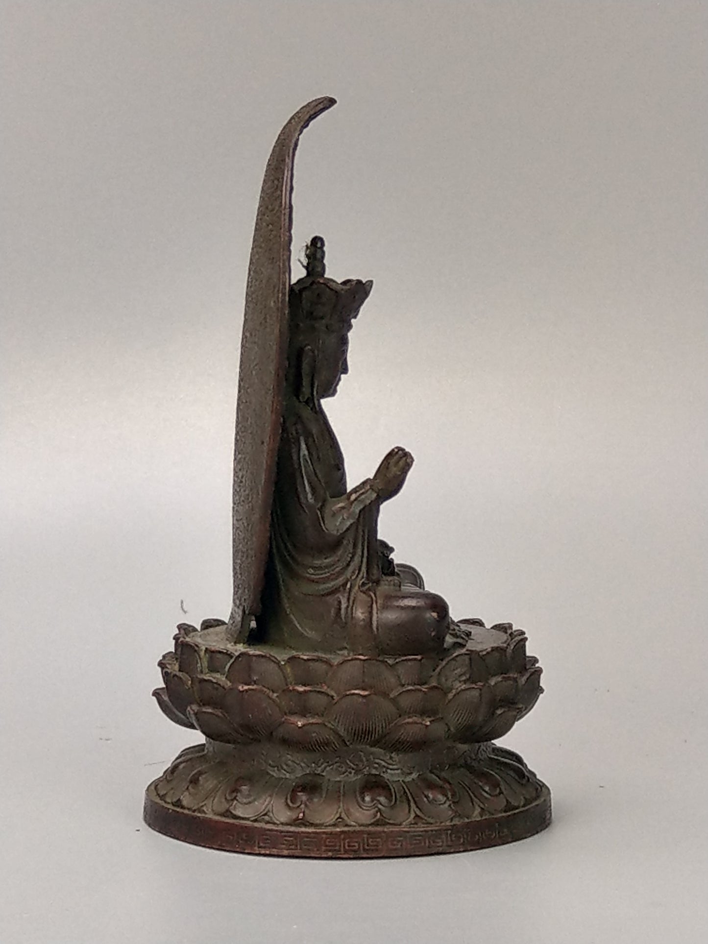 Antique Small Crowned Buddha on Lotus Leaf