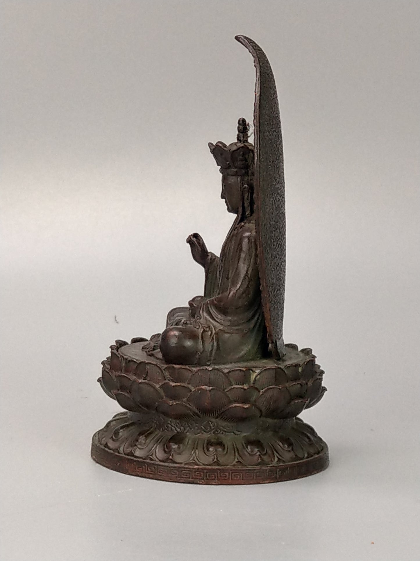 Antique Small Crowned Buddha on Lotus Leaf