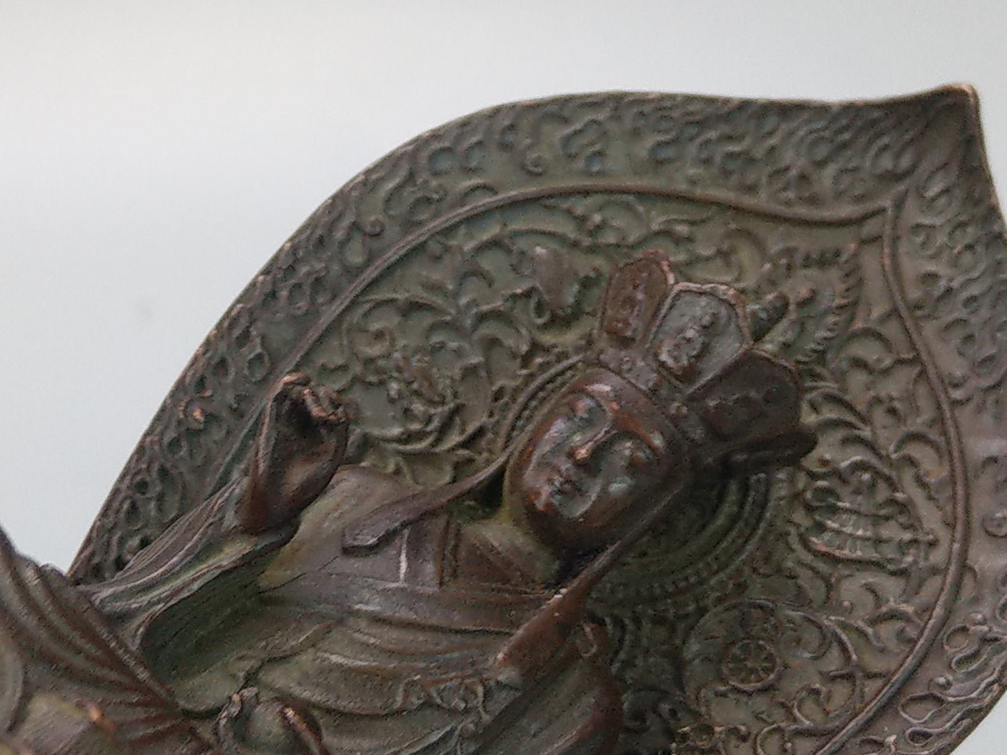 Antique Small Crowned Buddha on Lotus Leaf