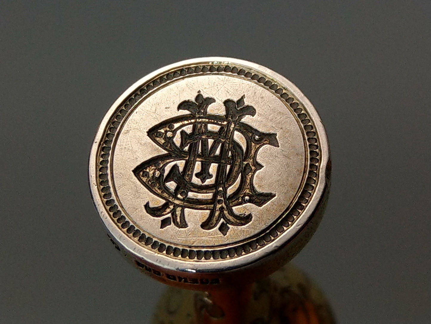 Antique Desk Wax Seal Monogram M C Gold Gilt on silver by Foehr Eduard Stuttgart German