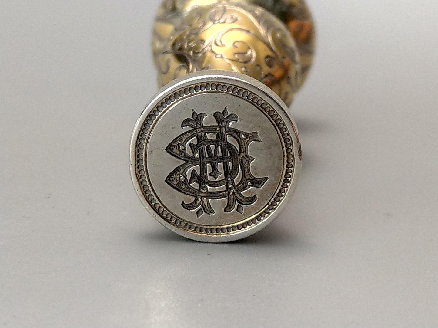 Antique Desk Wax Seal Monogram M C Gold Gilt on silver by Foehr Eduard Stuttgart German