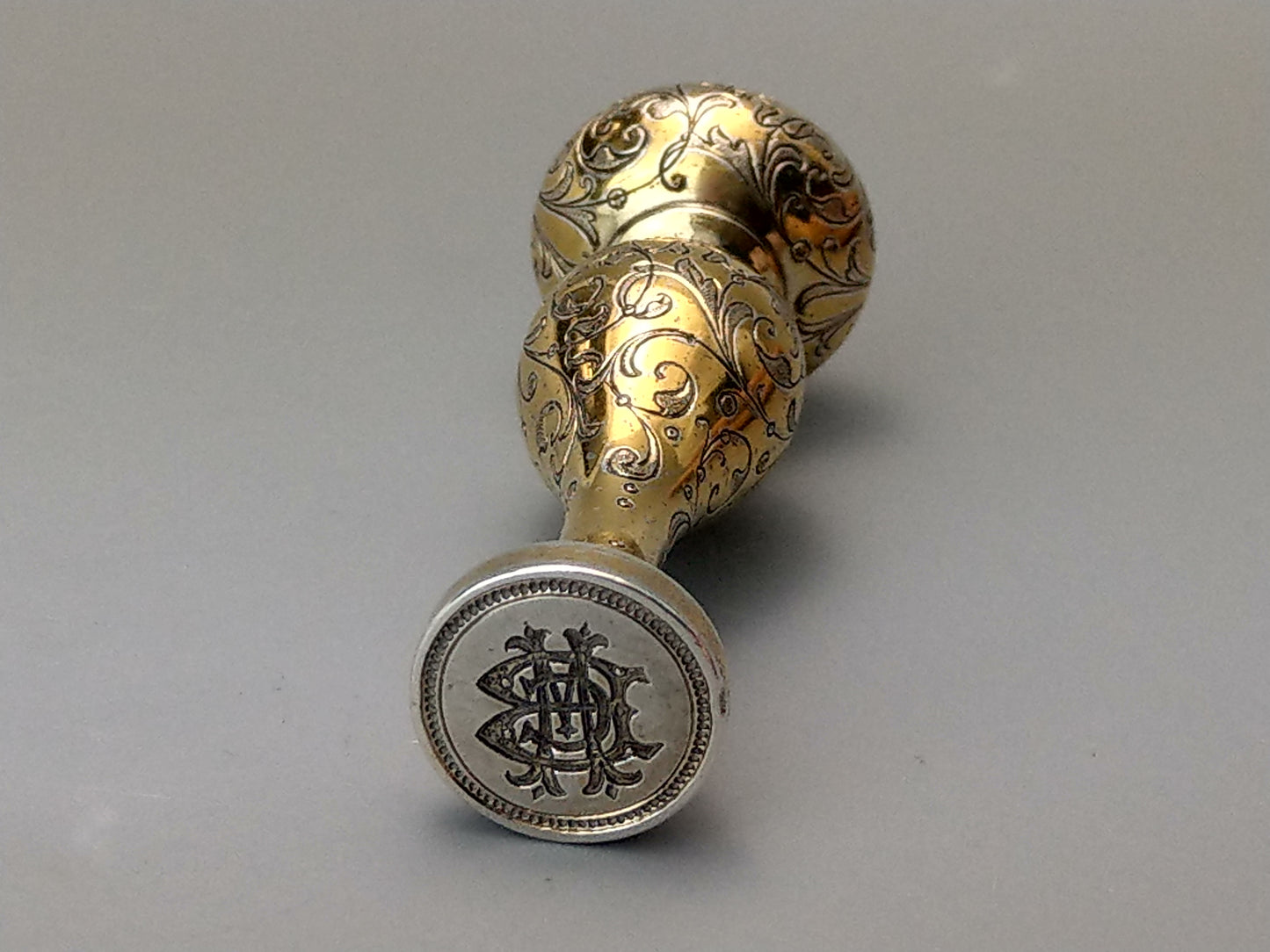 Antique Desk Wax Seal Monogram M C Gold Gilt on silver by Foehr Eduard Stuttgart German