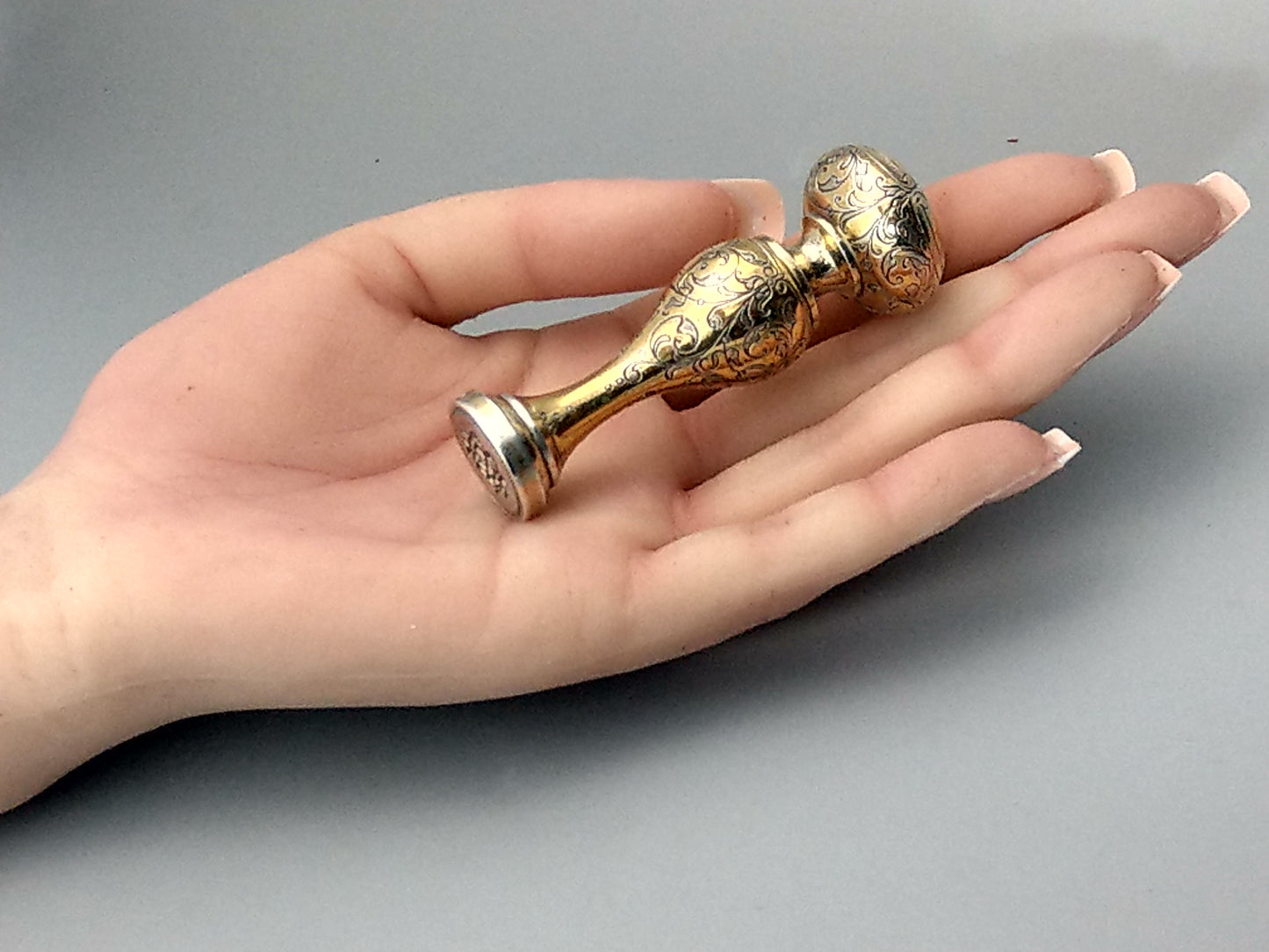 Antique Desk Wax Seal Monogram M C Gold Gilt on silver by Foehr Eduard Stuttgart German