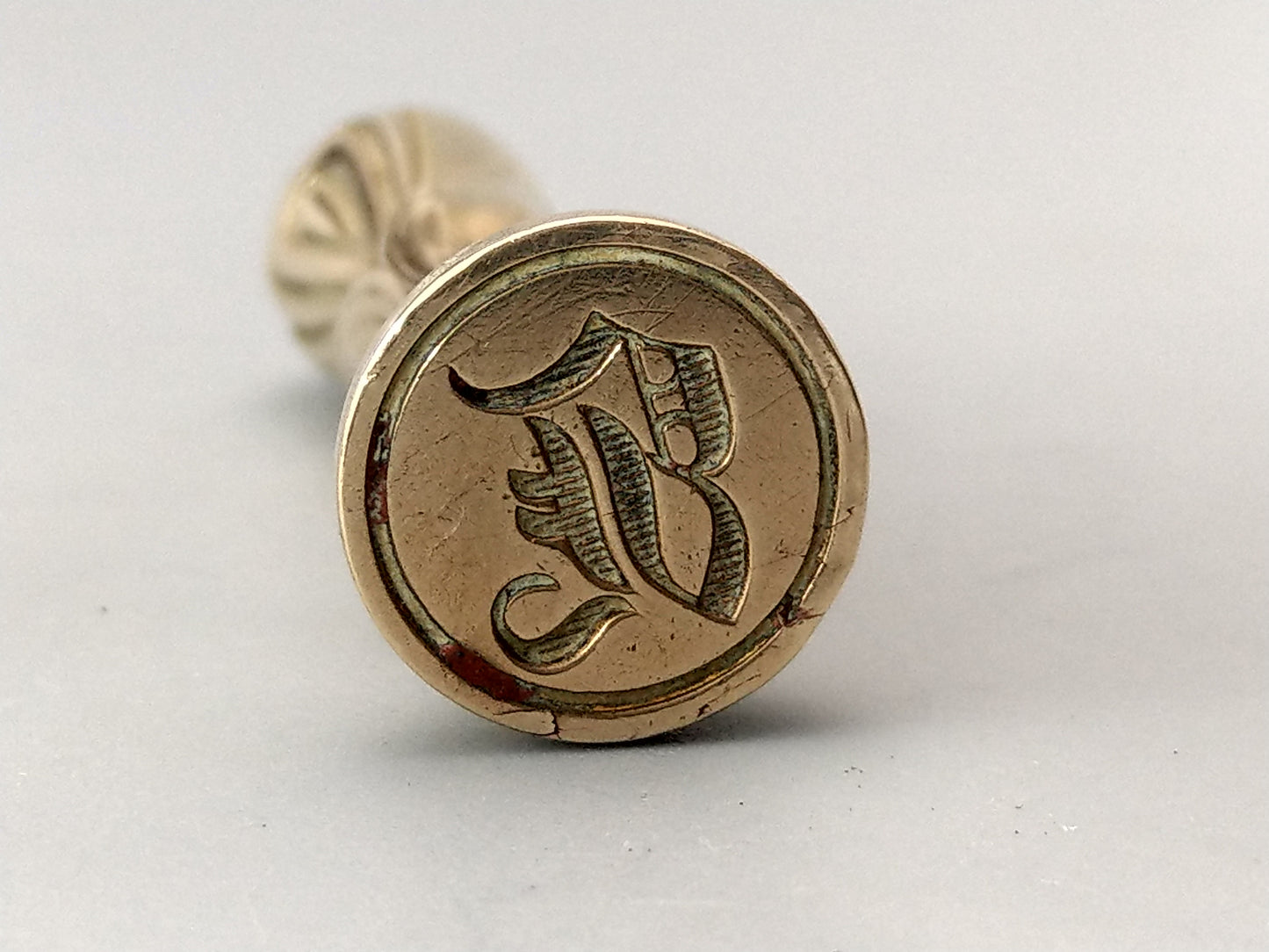 Antique Brass Desk Wax Seal Fire Hart flower with letter B