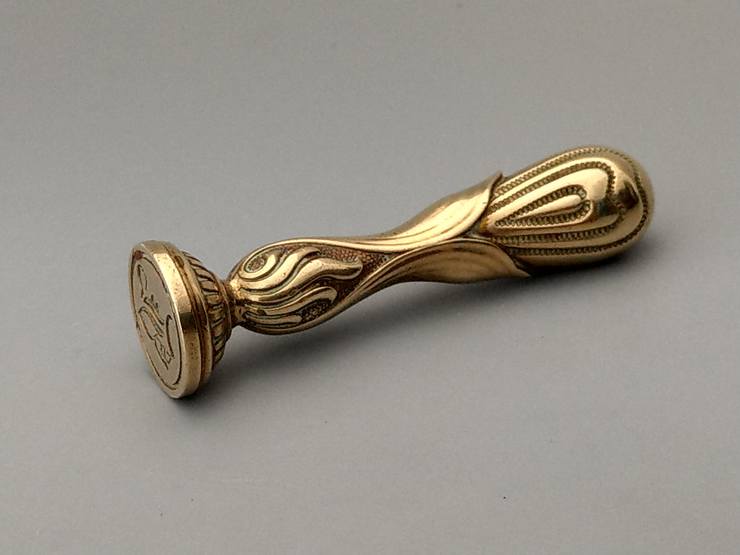 Antique Brass Desk Wax Seal Fire Hart flower with letter B