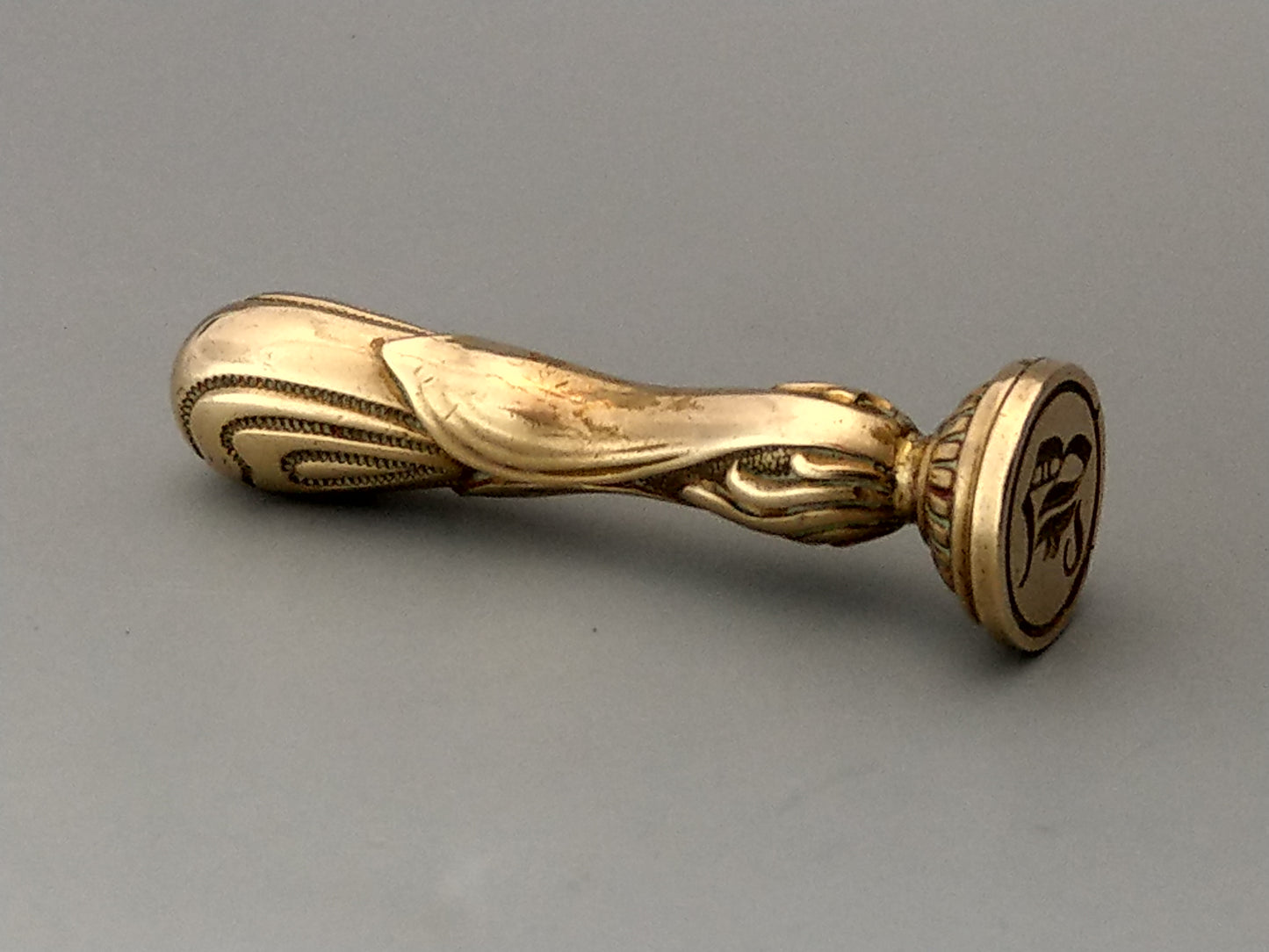 Antique Brass Desk Wax Seal Fire Hart flower with letter B