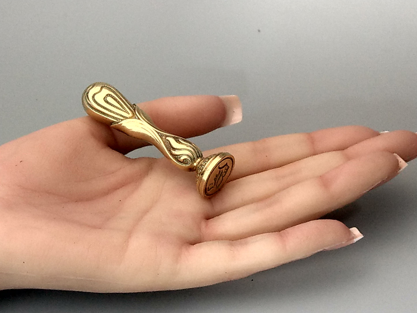 Antique Brass Desk Wax Seal Fire Hart flower with letter B