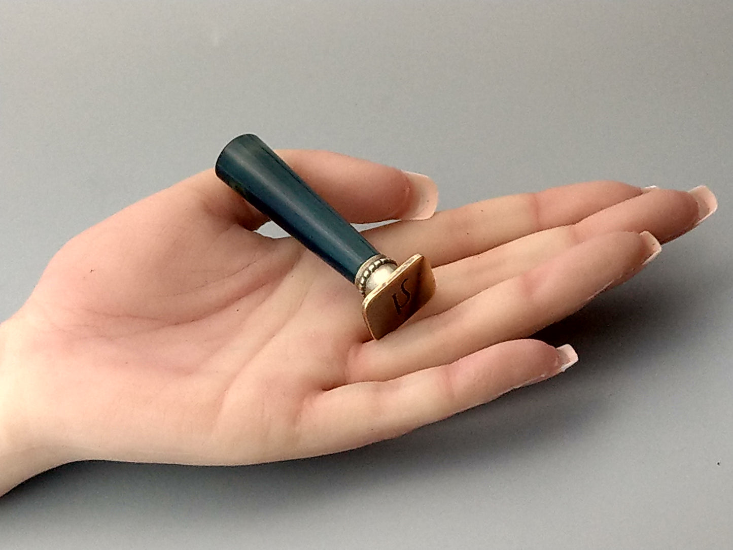 Antique Wax Seal with Blue Agate Handle Monogram N