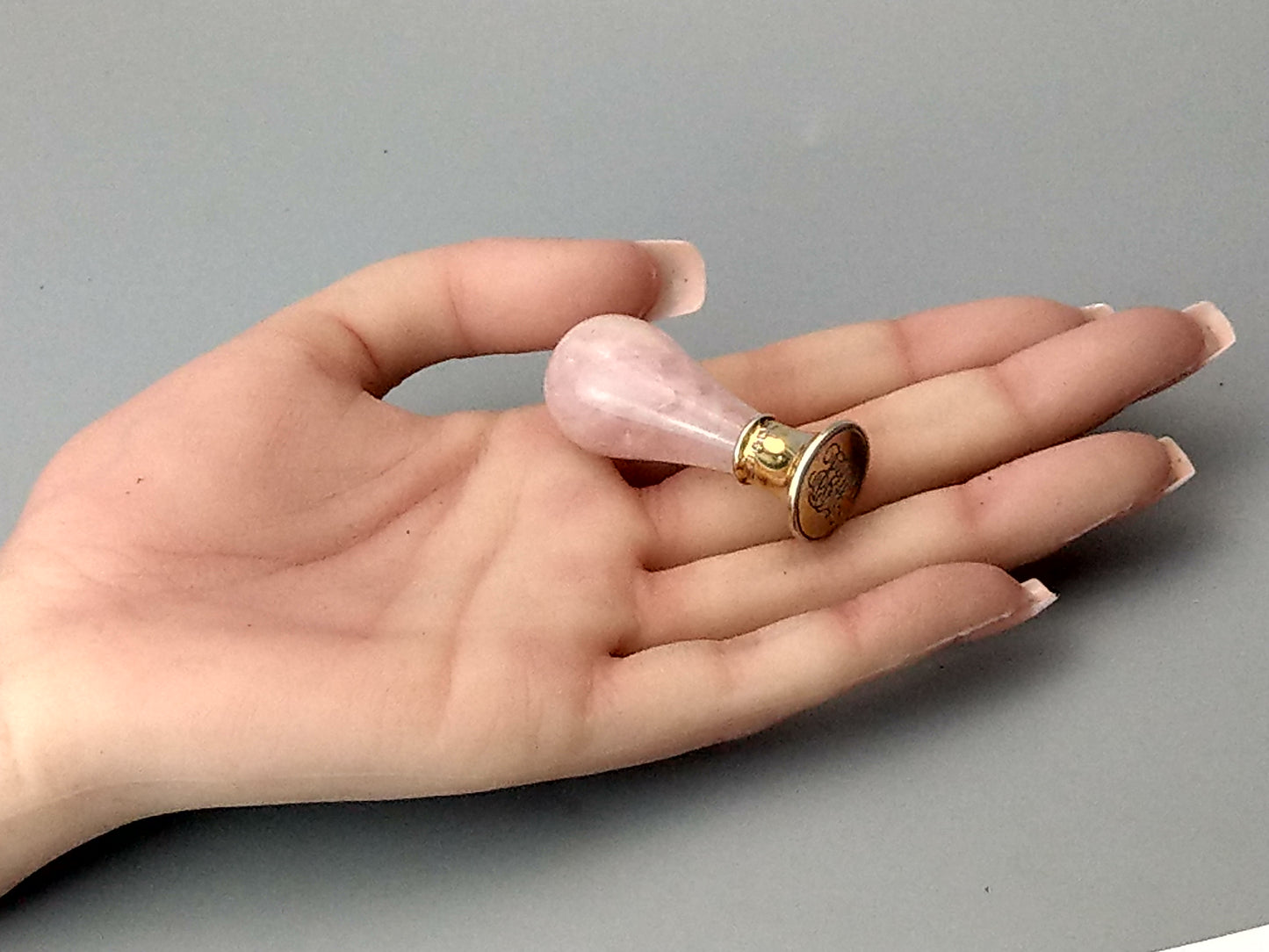 Antique Wax Seal with Pink Quartz and Gold Gilt Stamp Monogram JRH by Levi Salaman