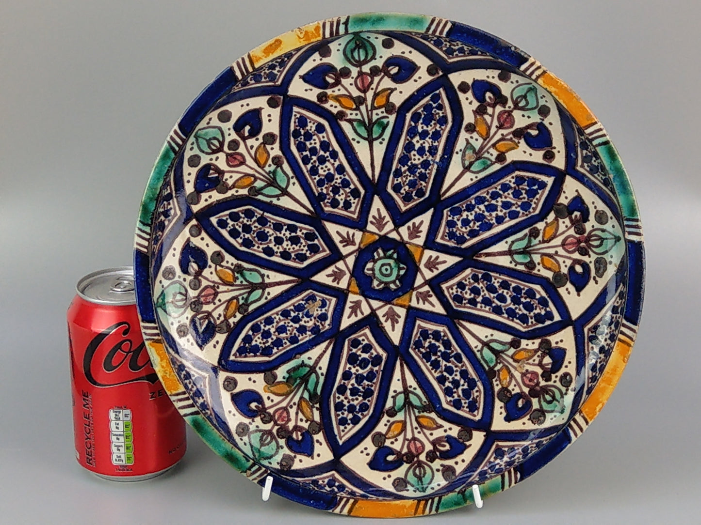 Antique Moroccan dish  Earthenware Enamelled signed Fez