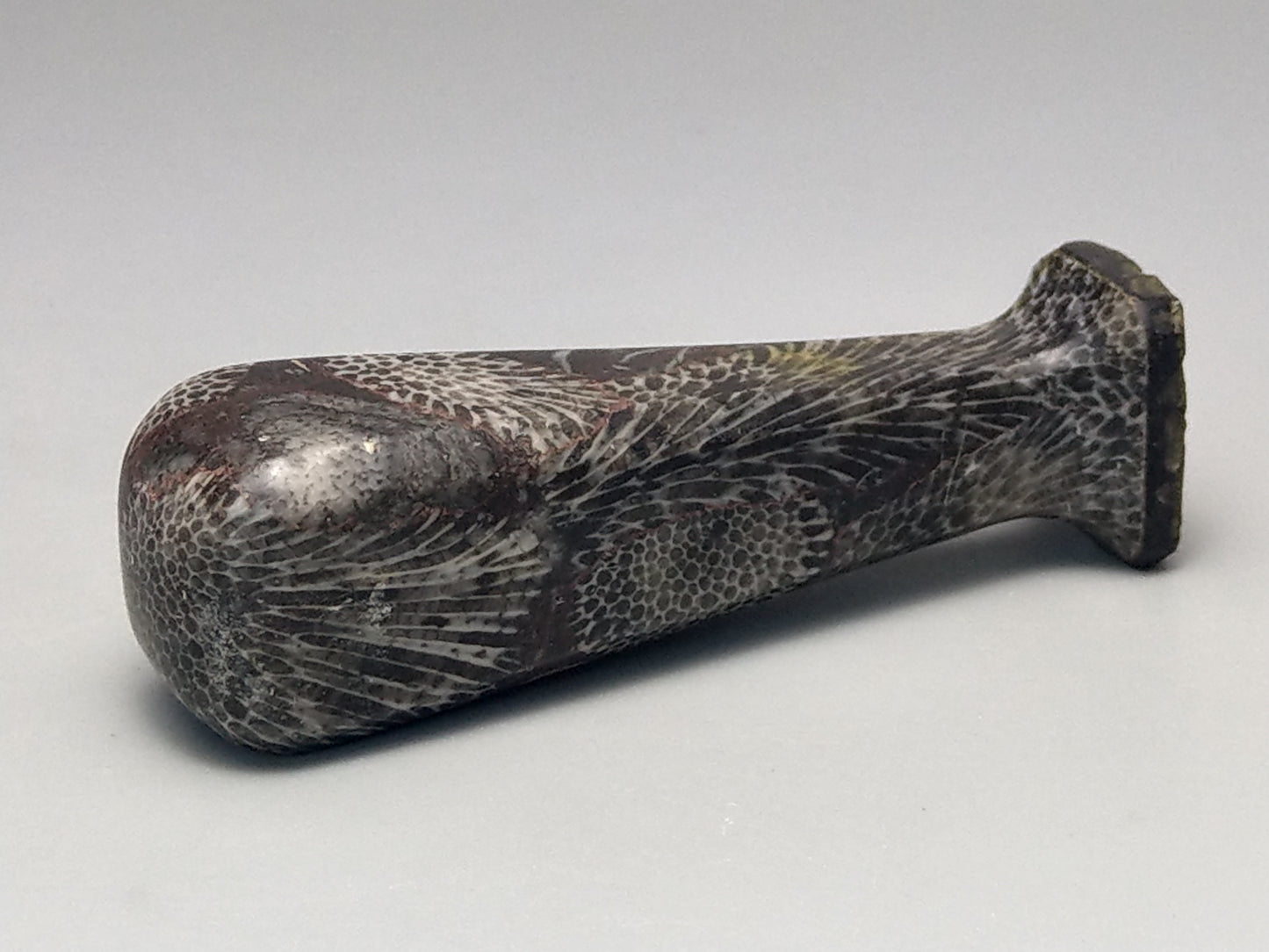 Antique Carved wax seal hunting scenes with polished Coral fossil handle