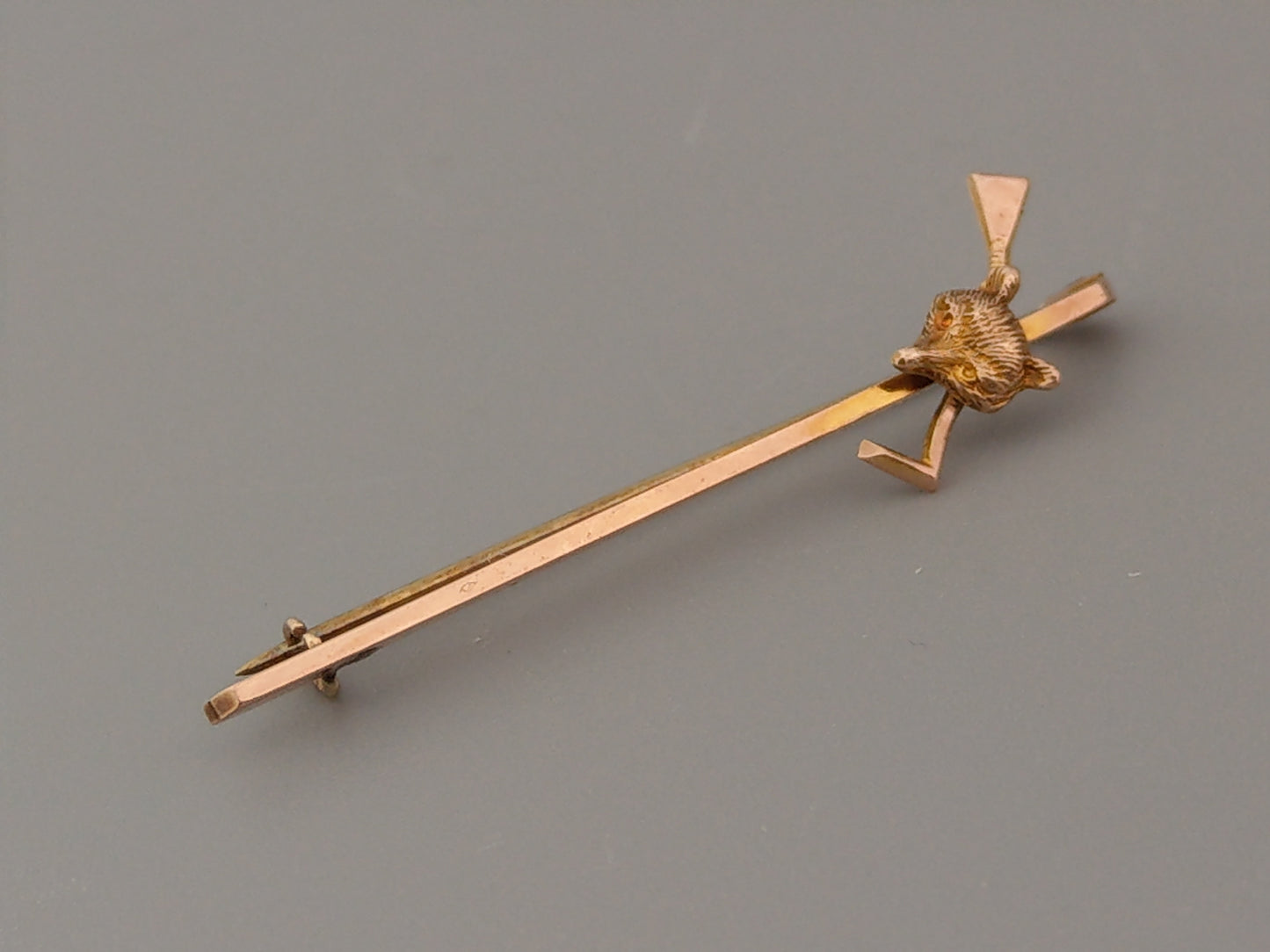 9ct gold Fox Head Brooch with Fox and Riding Crop