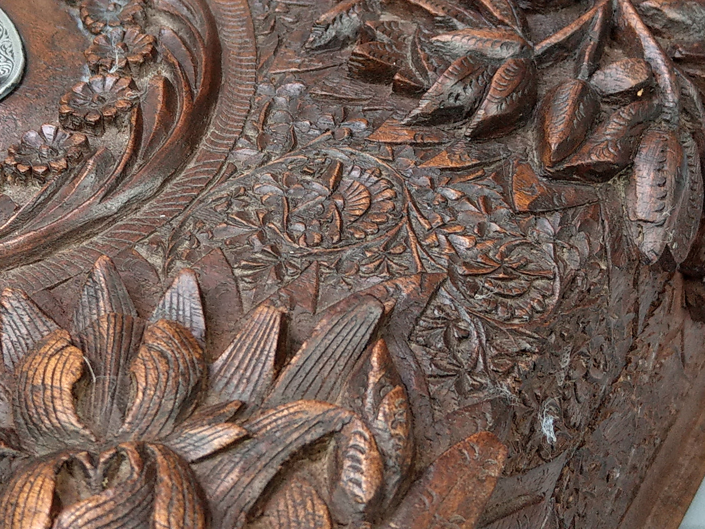 Kashmir Carved wood Large Jewellery box with silver plaque