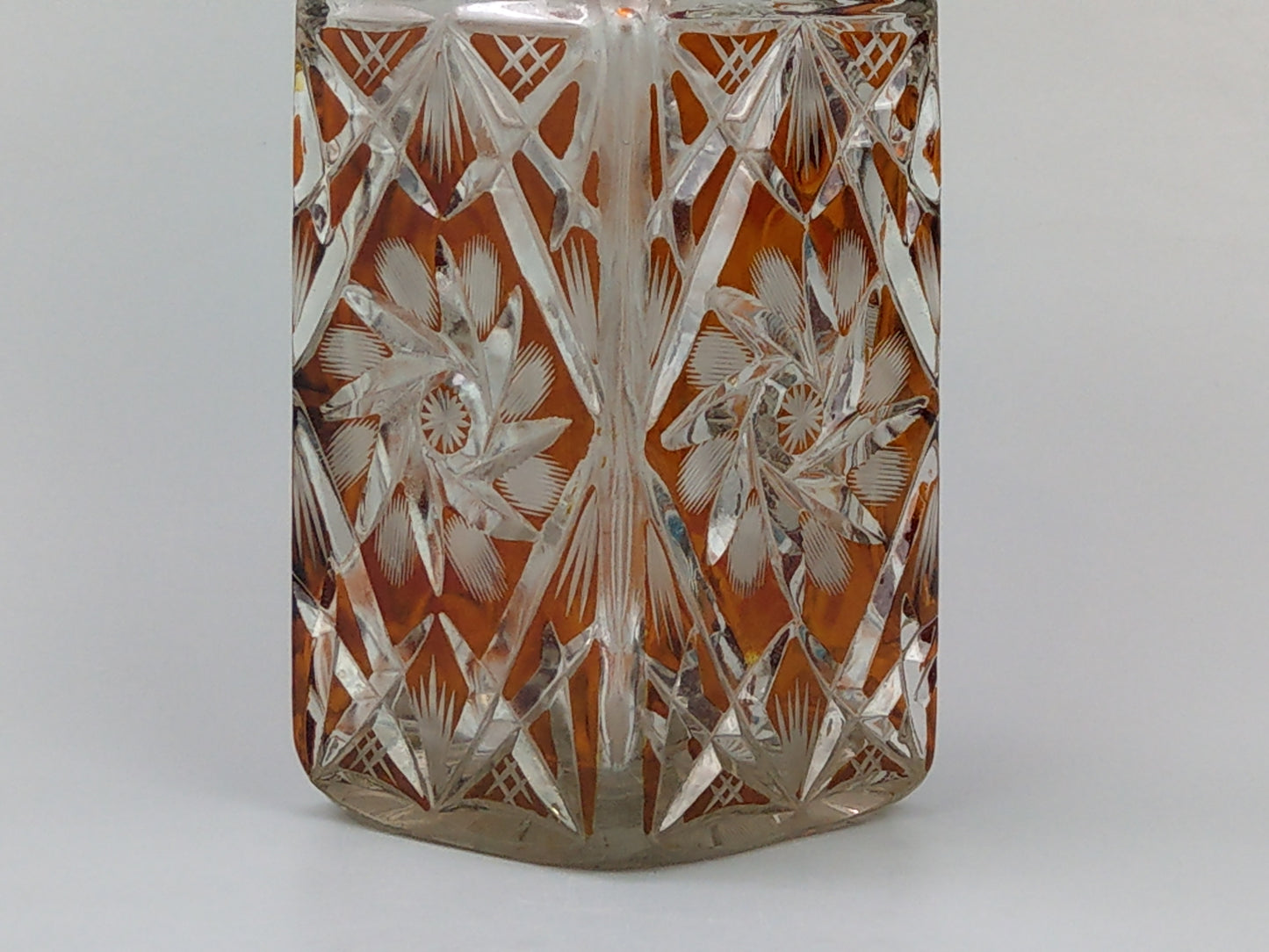 Bohemian Cut Glass amber flush Square Whisky Decanter
