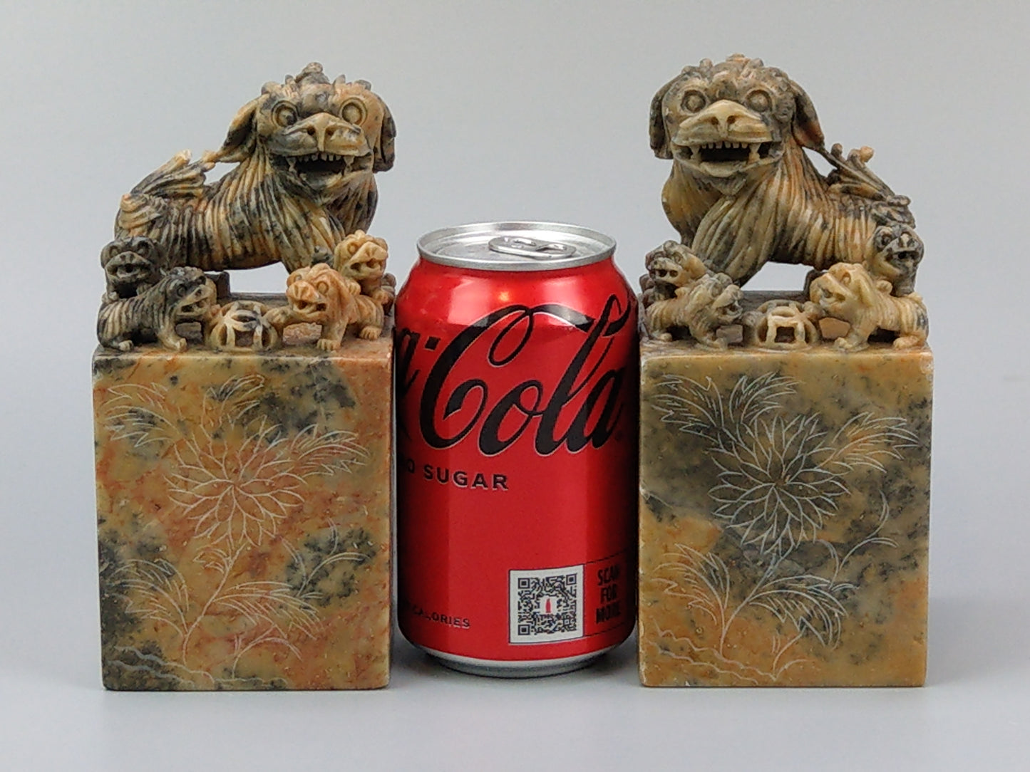 Chinese Foo lions carved Soapstone Bookends