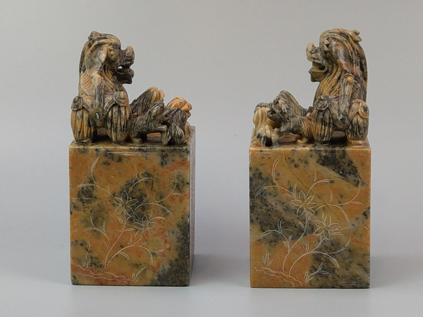 Chinese Foo lions carved Soapstone Bookends