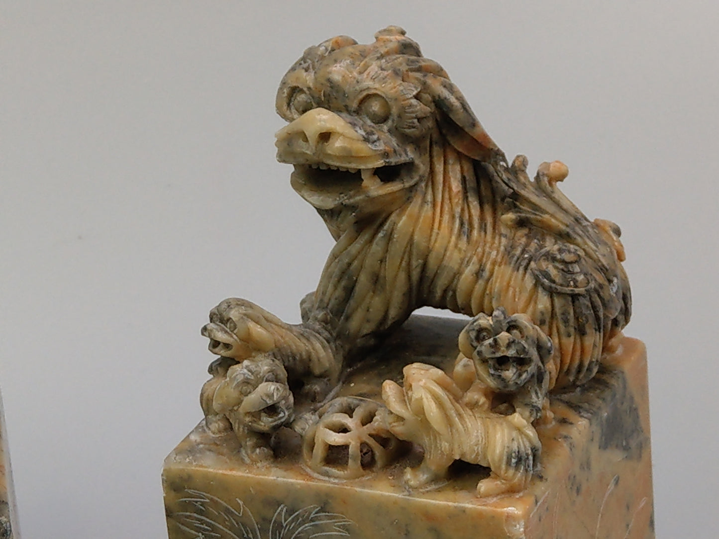 Chinese Foo lions carved Soapstone Bookends