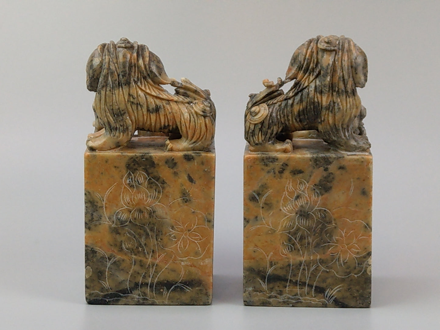 Chinese Foo lions carved Soapstone Bookends