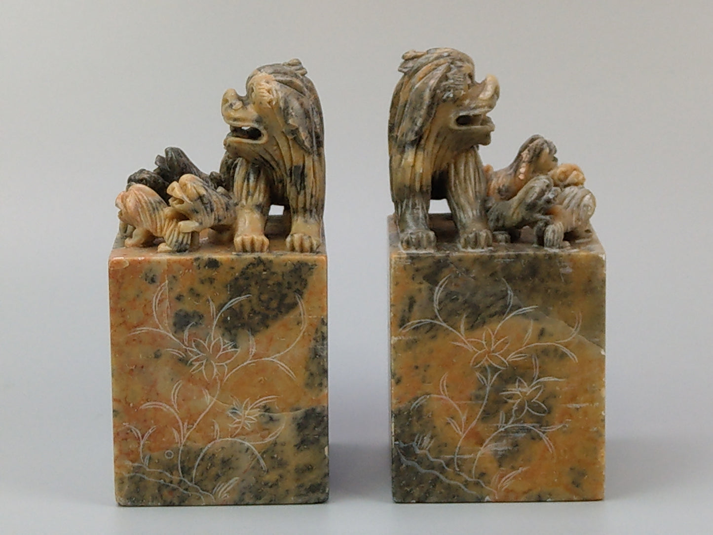 Chinese Foo lions carved Soapstone Bookends