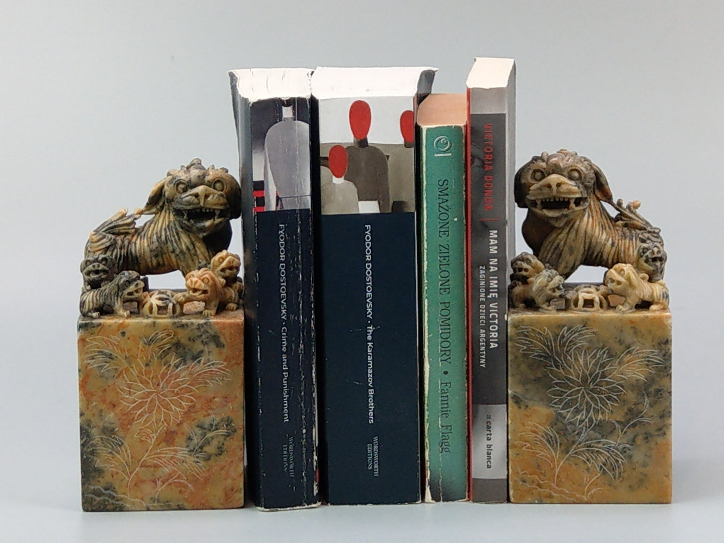 Chinese Foo lions carved Soapstone Bookends
