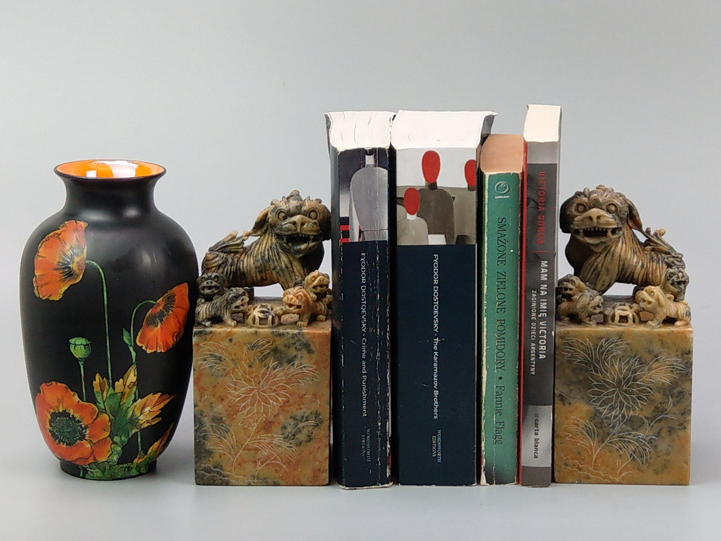Chinese Foo lions carved Soapstone Bookends