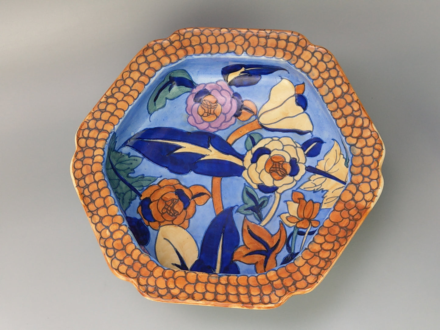 Art deco Large Footed Bowl with Peonies Bursley by Charlotte Rhead