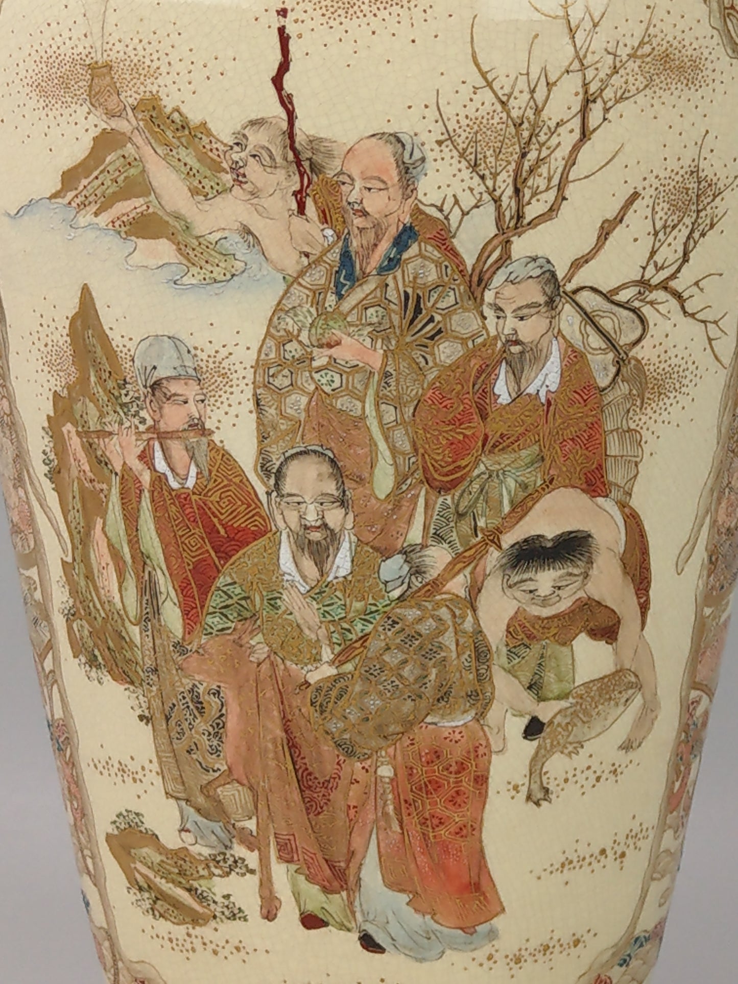 Large Antique Japanese Satsuma Meiji Pottery vase with figures