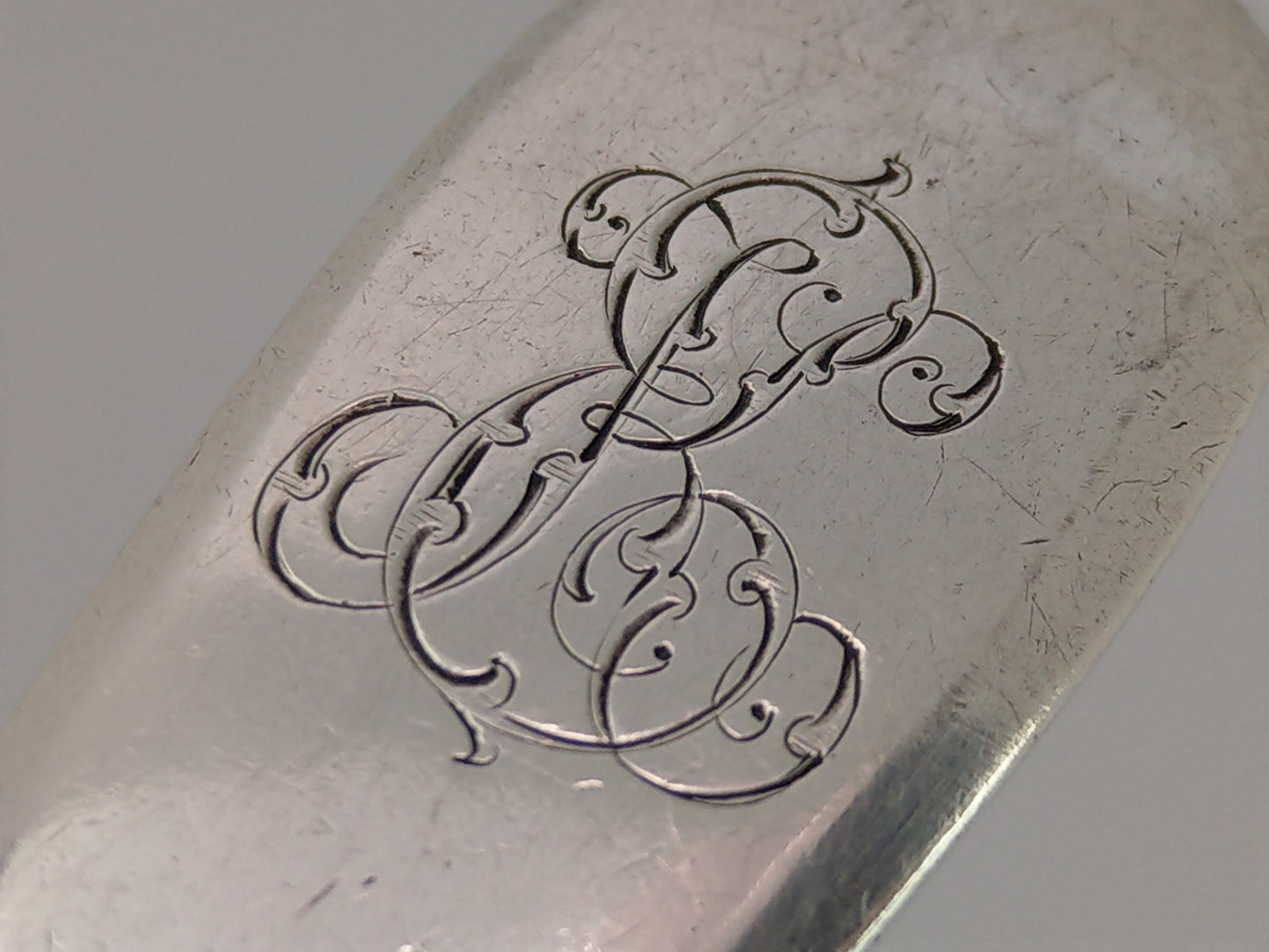 Antique Tea Strainer Russian Silver fiddle pattern with Monogram E.K c1888