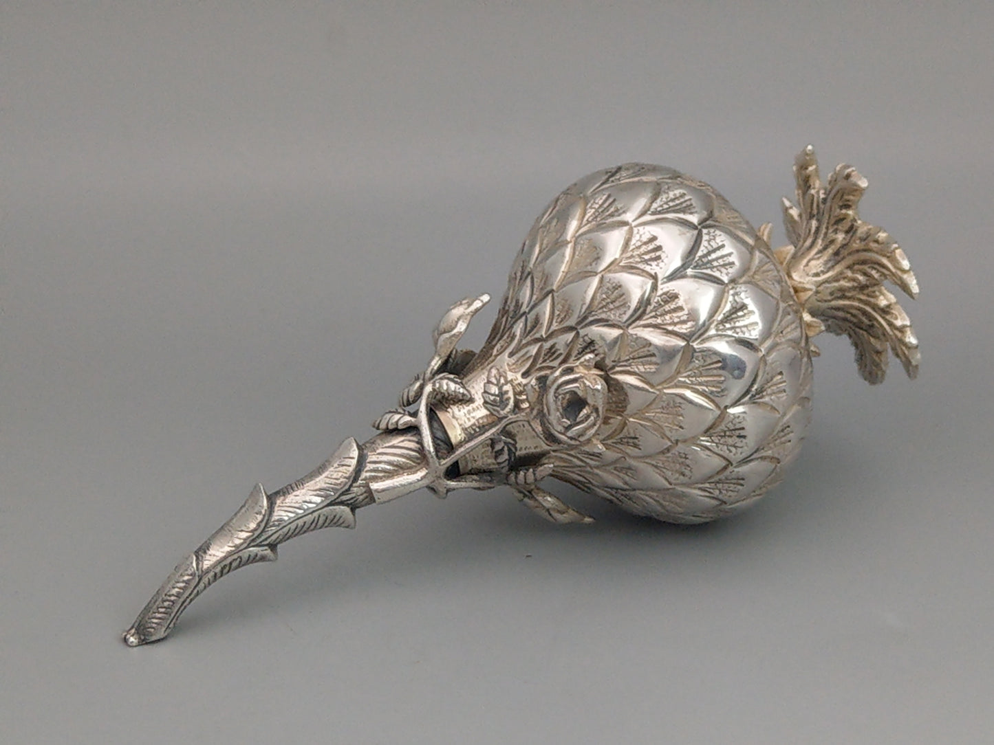 Ottoman Silver Rose Water Bottle or Oil Sprinkler, Rose Hip Shaped