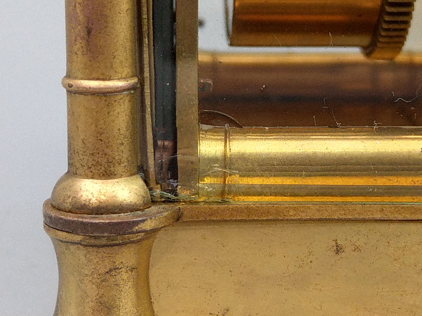 Antique Swiss Carriage Clock Gold Gilt Brass with Round Enamel Face