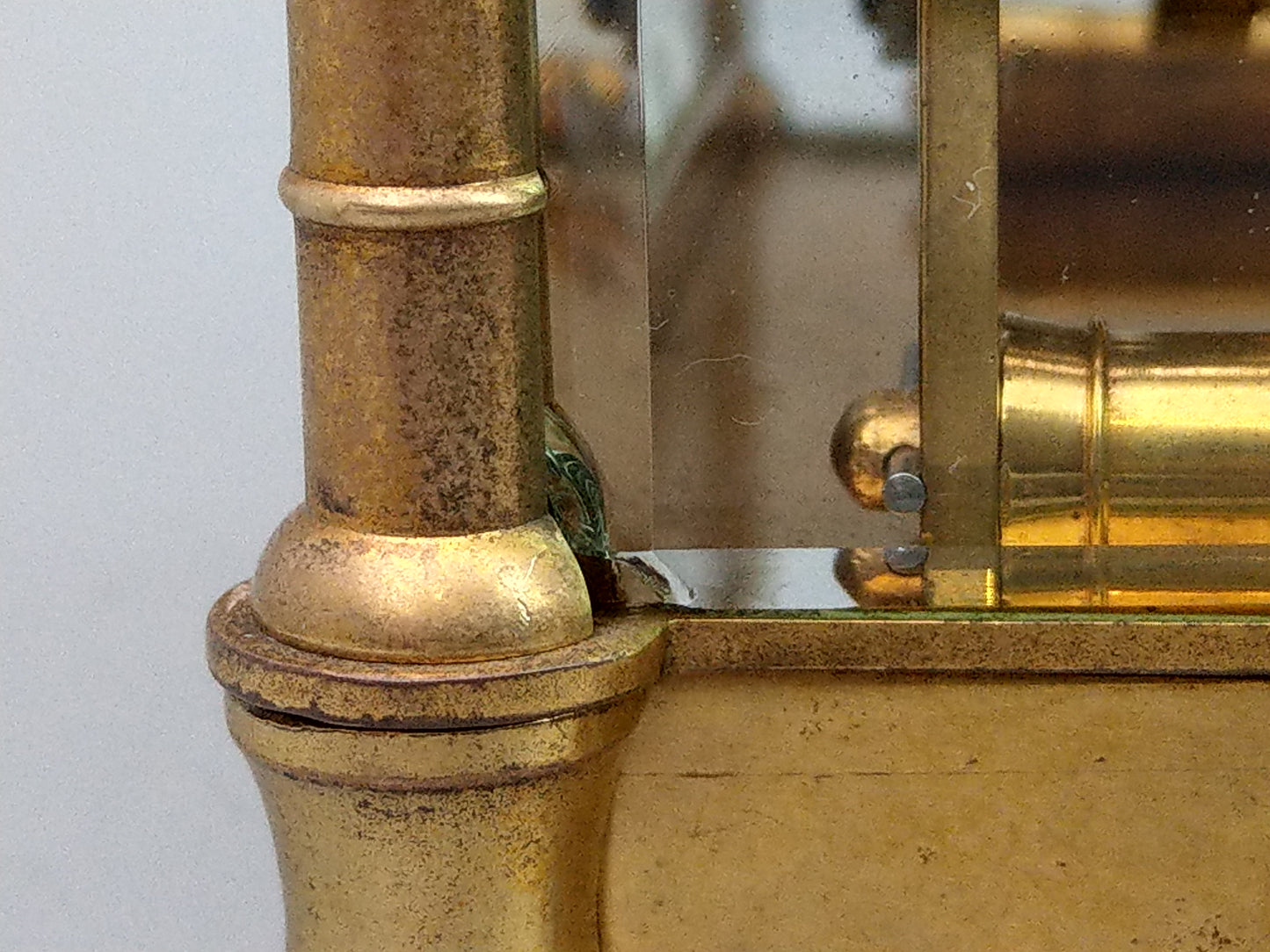Antique Swiss Carriage Clock Gold Gilt Brass with Round Enamel Face