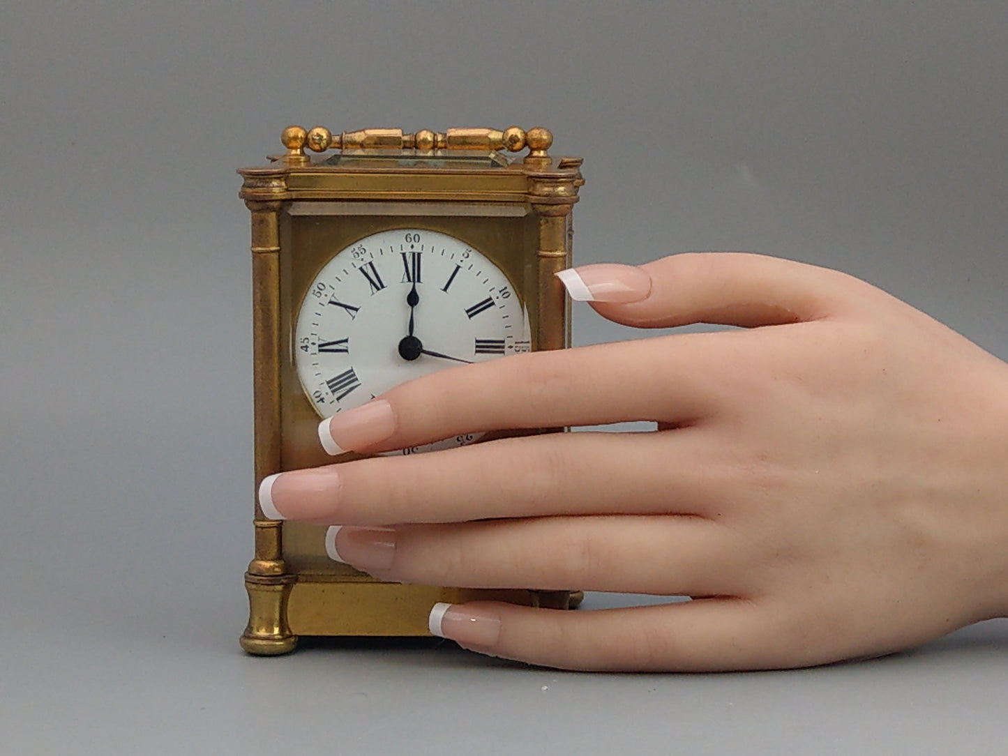 Antique Swiss Carriage Clock Gold Gilt Brass with Round Enamel Face