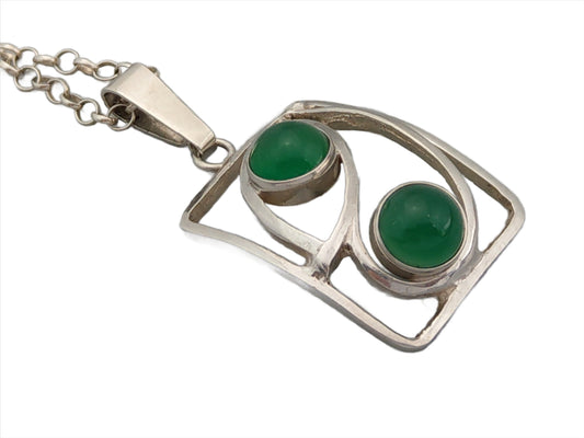 Arts and craft German Silver Pendant with Chrysoprase