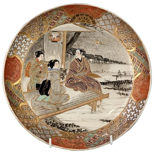 Japanese Satsuma Porcelain Plate with Aya-Gozen Meiji c1900