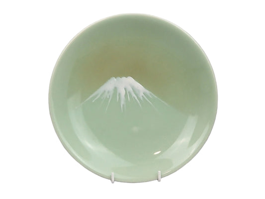 Japanese Celadon Plate with Enamel Fuji Mountain, Signed Nabeshima, c.1900