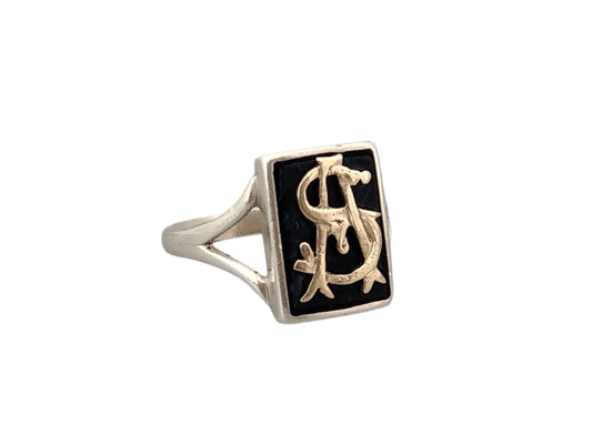 Ladies Signet Ring with black onyx and gold initaials AS