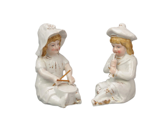 Antique German Bisque Porcelain Child Musicians Piano Babies Style