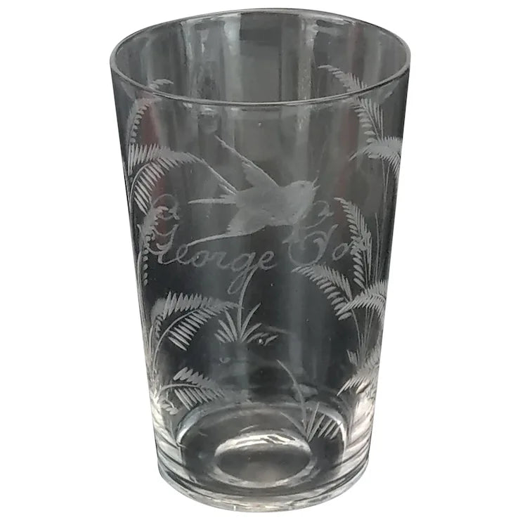 Victorian etched glass beaker wedding gift Fern and Swallow George Cox