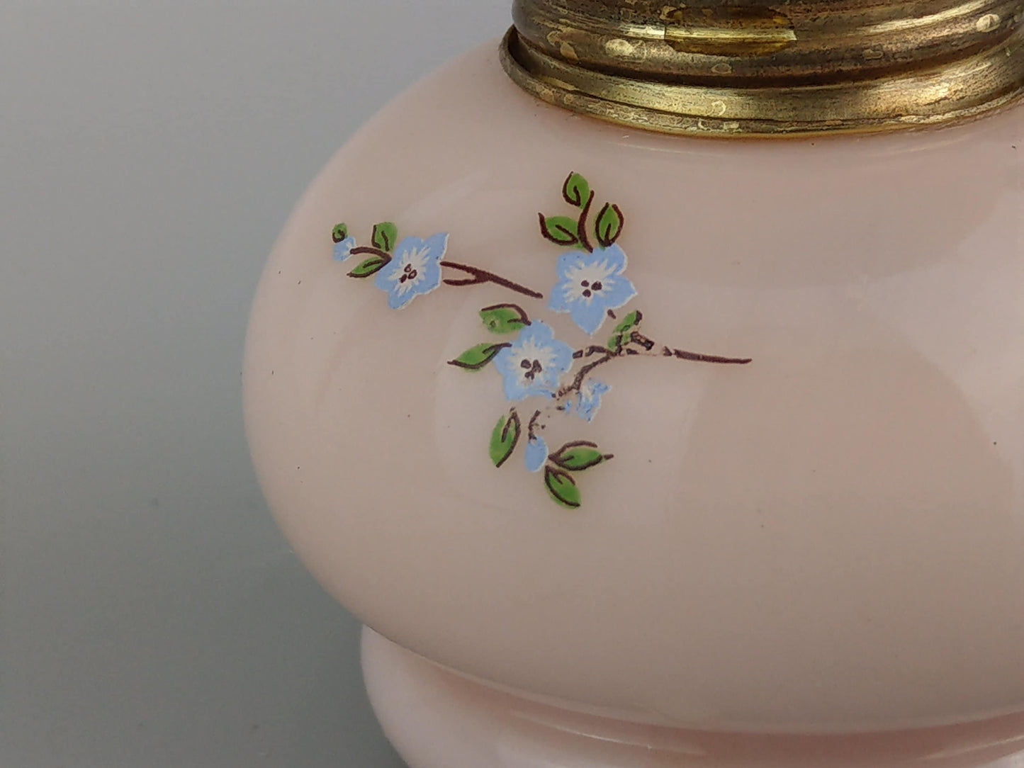 Small Vintage Milk Pink glass oil kerosene lamp Jaudy