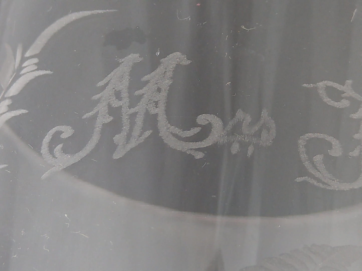 Victorian wedding etched glass beaker with Ferns Mr & Mrs Kaye